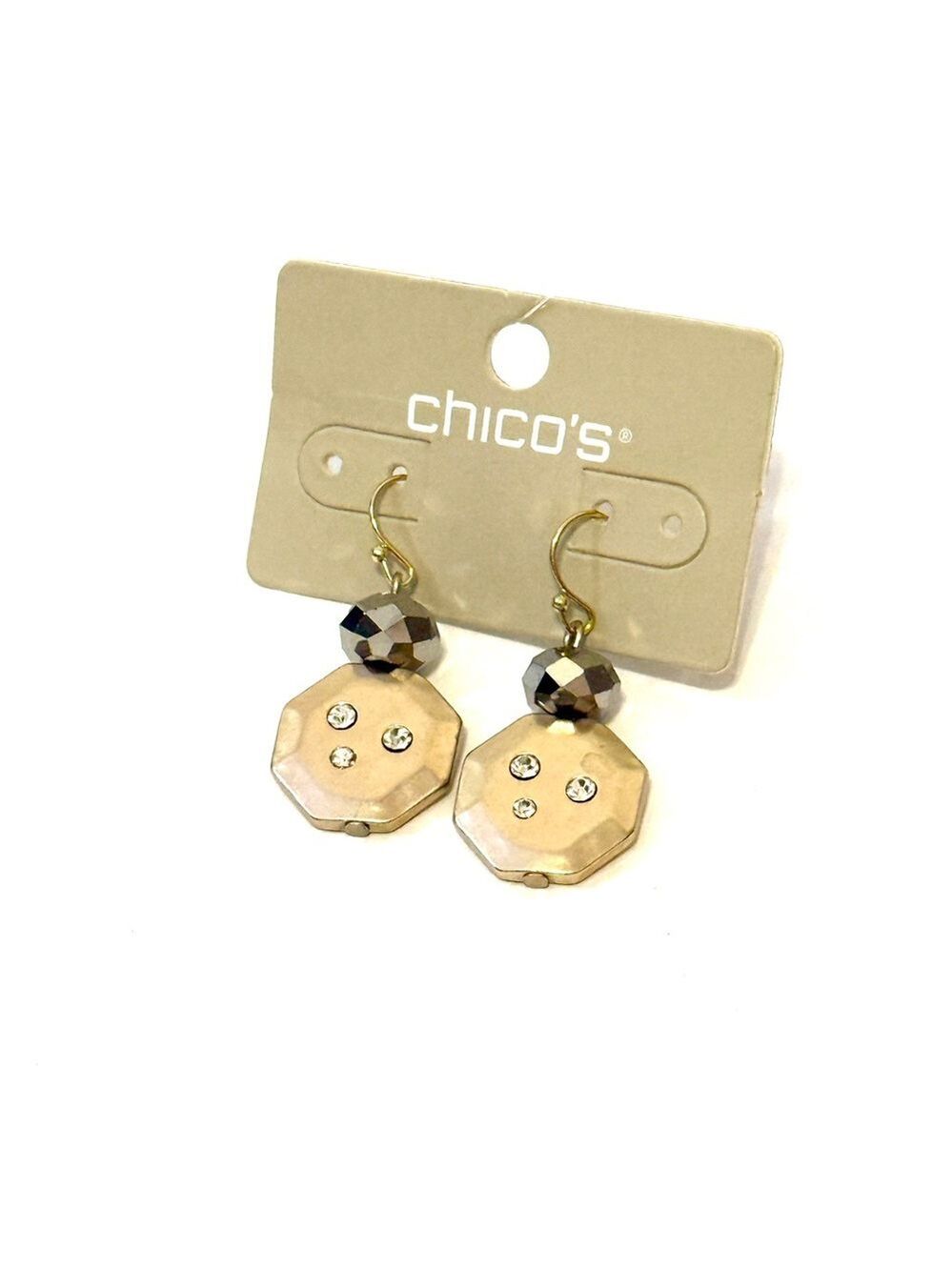 Chico's Gold Silver Hexagon Earrings